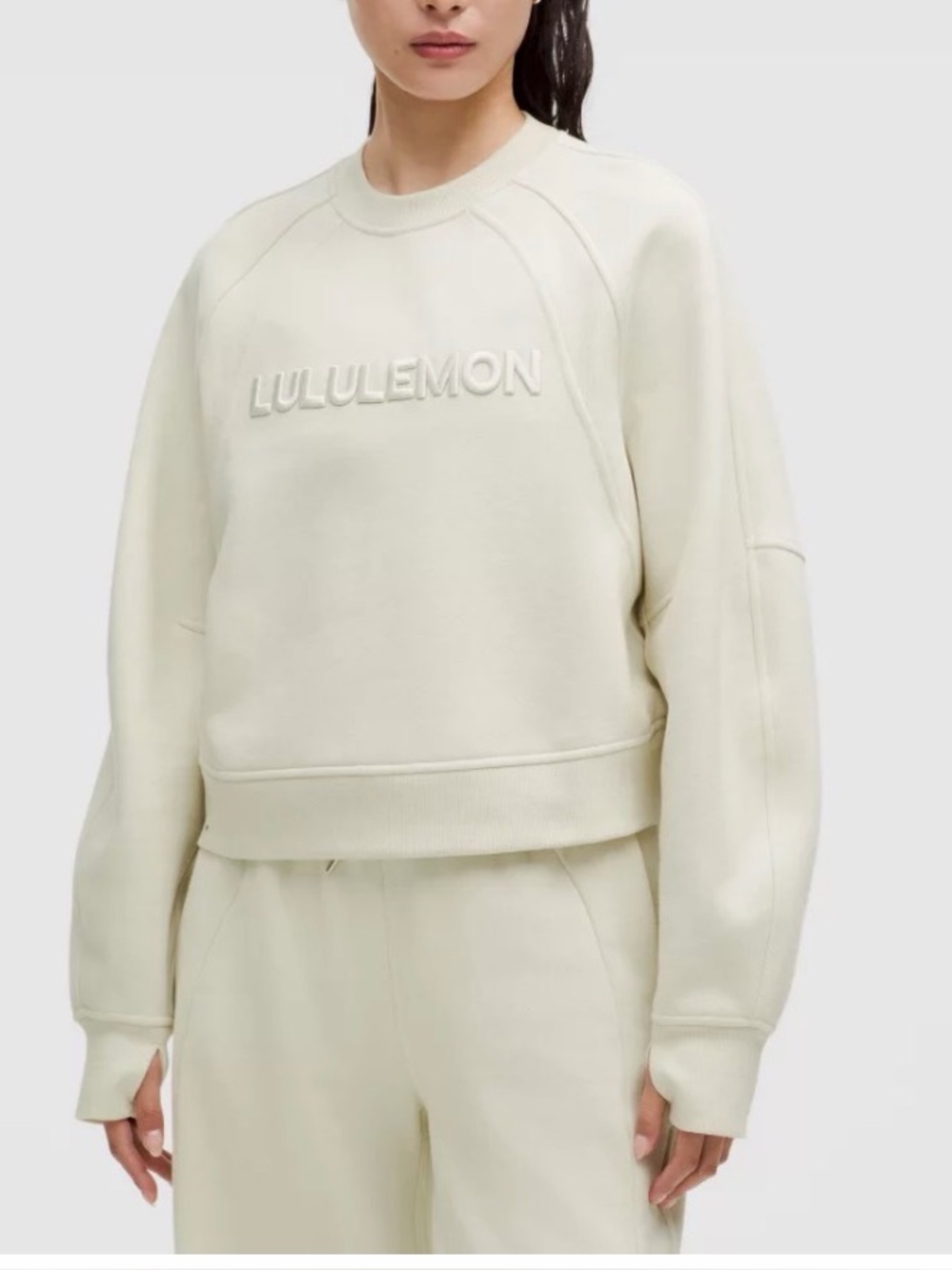 lululemon Scuba Oversized Crew Pullover Wordmark Cream Cropped Sweatshirt XS